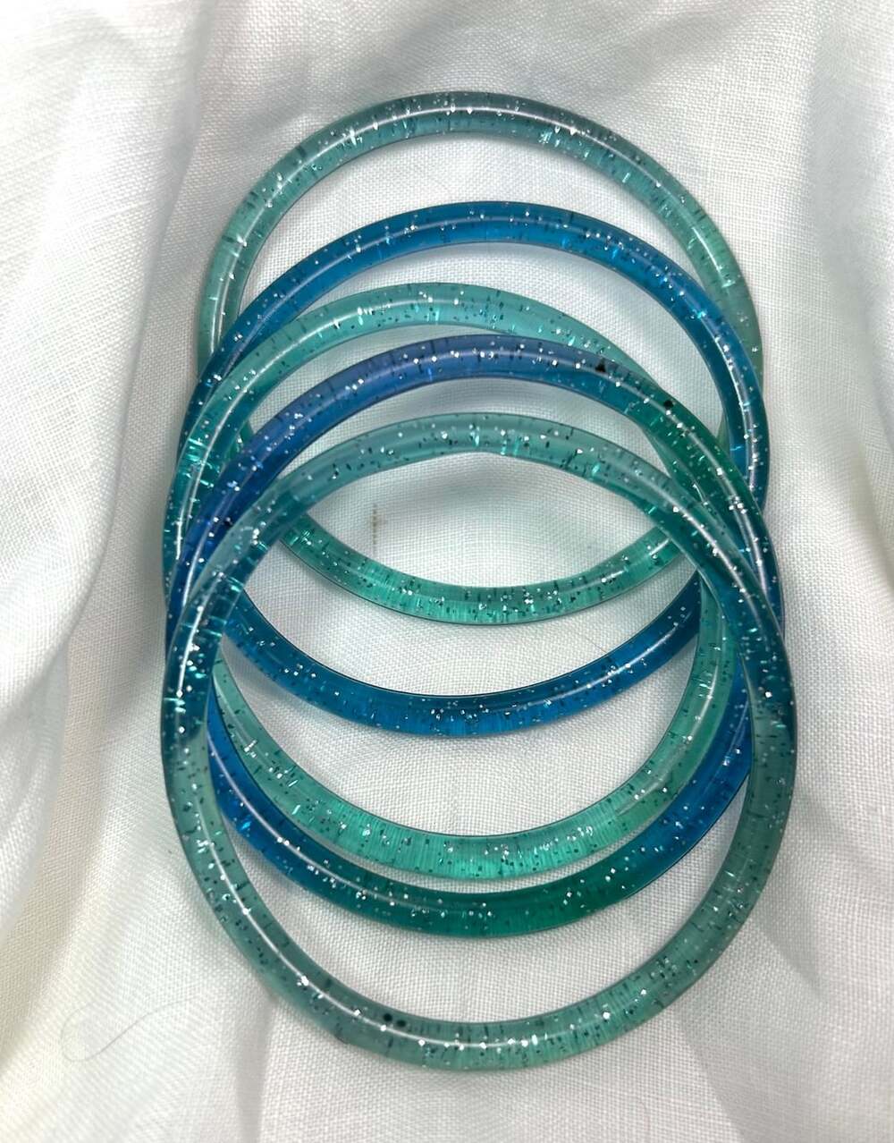 Vintage Jelly Glitter Bangle Bracelets Green and Blue 5